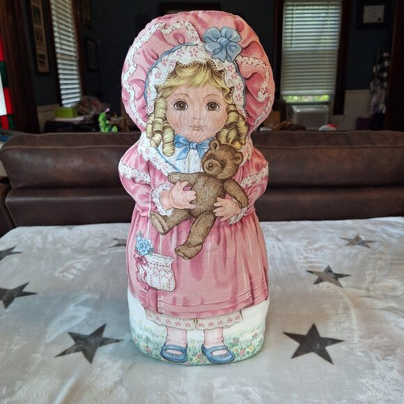 1970’s Fabric Panel Doll Heavy Pillow Cranston Petite Bebe Pink Victorian Girl - Picture 1 of 6
